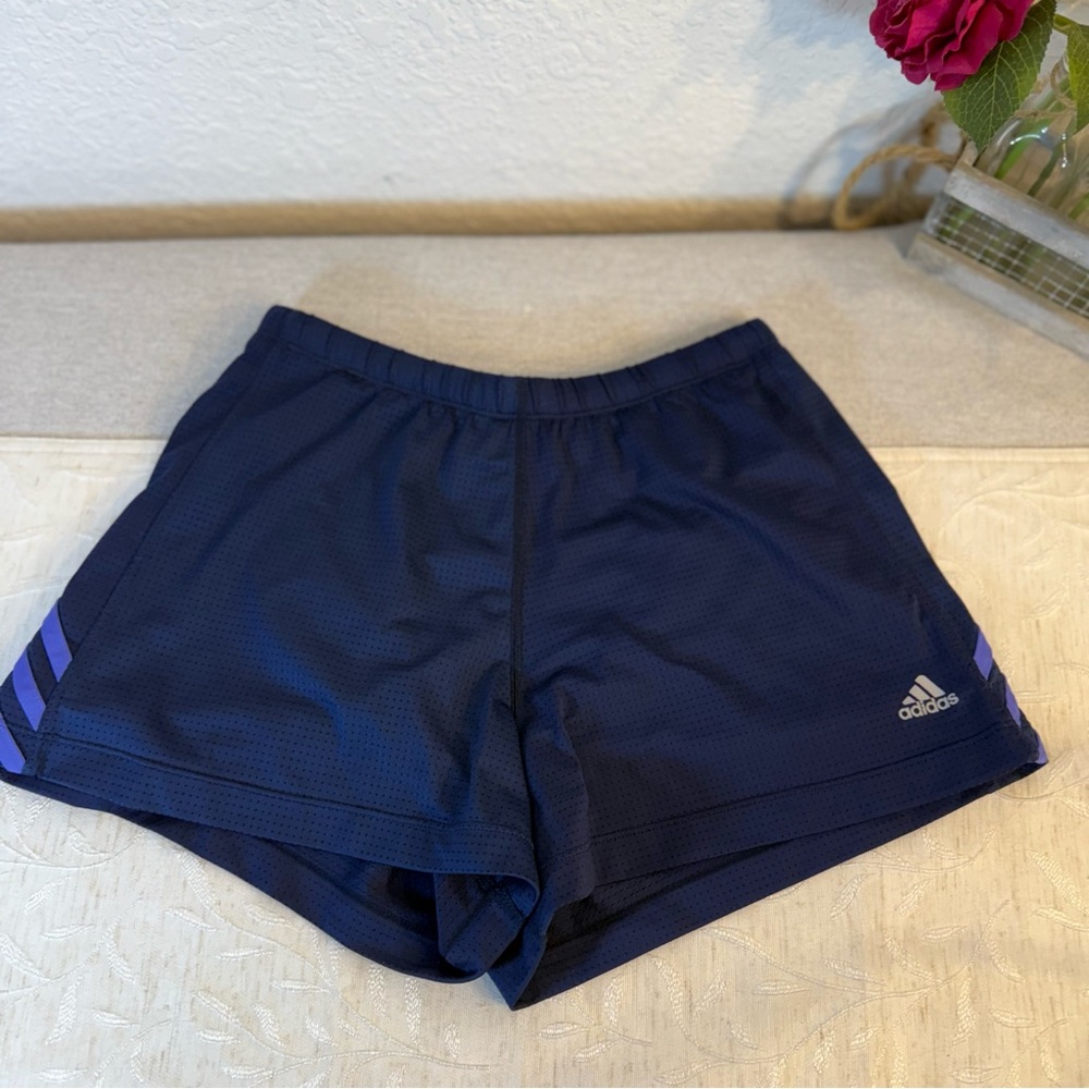 Adidas women's athletic climacool shorts size‎ S. Navy blue with purple stripes